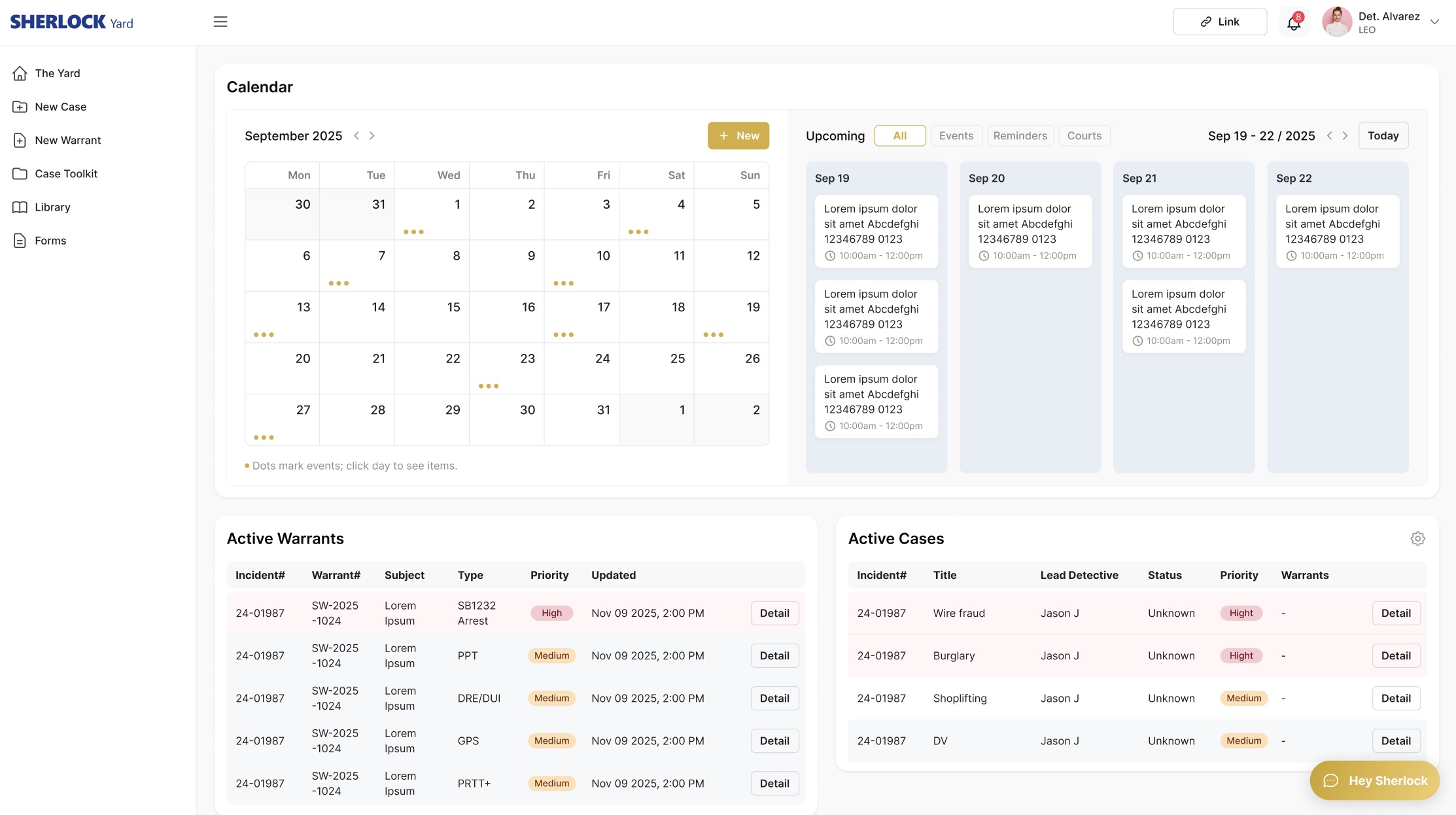Sherlock — The Yard dashboard screenshot